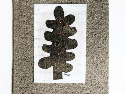 Foglia invernale [decorazione e collage su biglietto in carta riciclata] - 2,40€